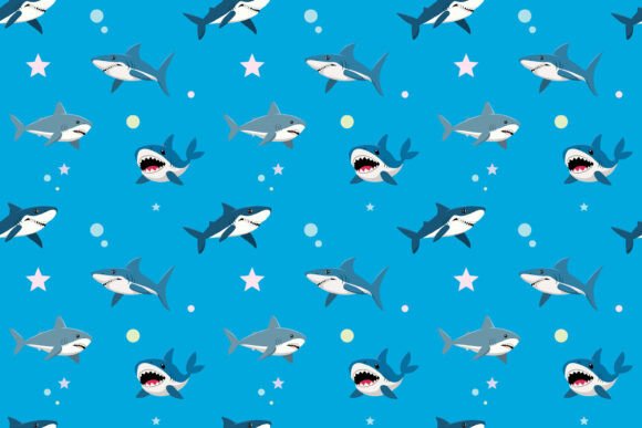Cartoon Sharks Swim in a Blue Ocean: A Graphic Design Asset for Modern Patterns