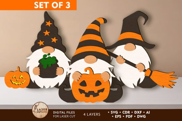 Halloween Decorative Gnomes Set for Laser Cutting and Autumn