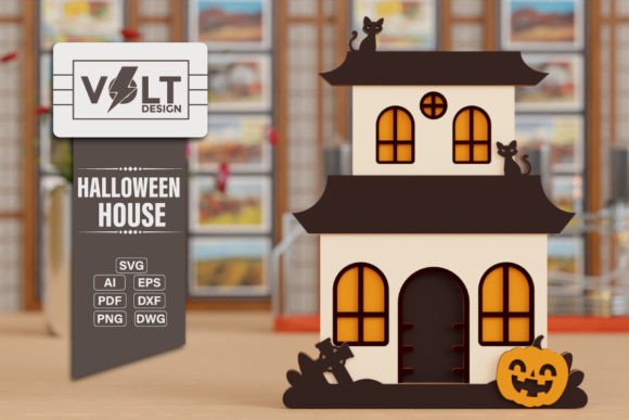 Halloween House 3D SVG: Layered Laser Cutting for Autumn