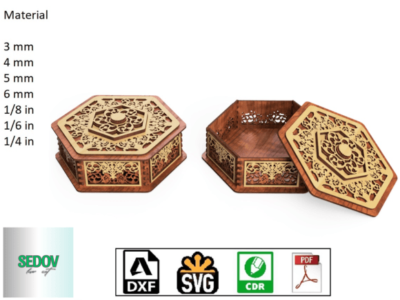 Laser Cut Carved Casket - Box Hexagon