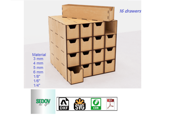 Laser Cut Organizer with 16 Drawers for Boxes