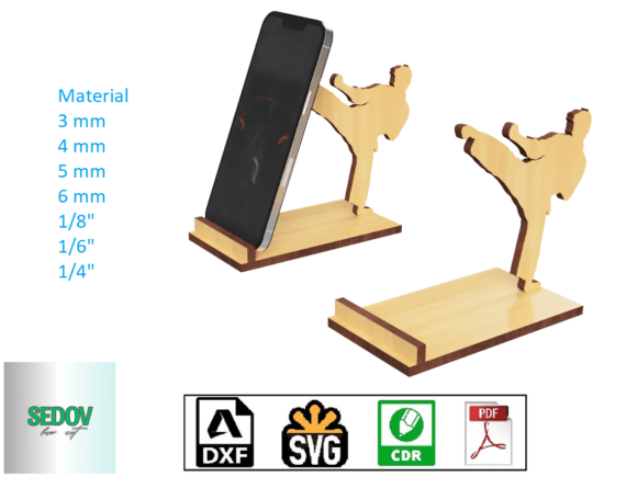 Laser Cut Phone Holder - Karate Figure