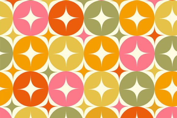 Mid Century Stars on Circles Pattern for Graphics and Patterns