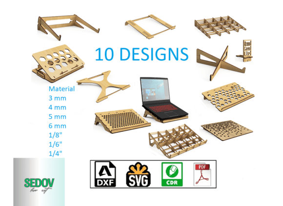 Set of 10 Laser Cut Laptop Stand Pattern for Stands