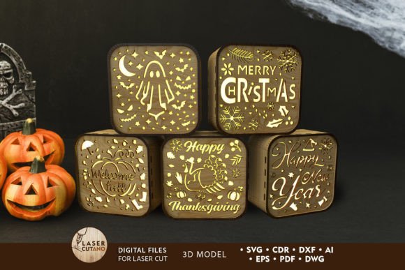 Shadow Box Bundle 5in1 Cut Lantern Files for Laser Cutting