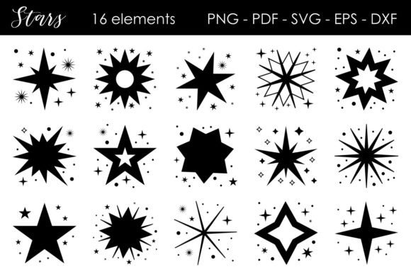Sparkle Stars Celestial Set: A Graphic Design Asset for Crafts and Graphics