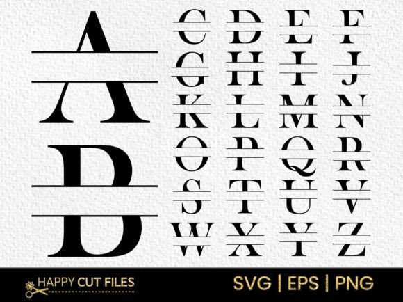Split Letter Monogram SVG Font a-Z Png for Graphics and Crafts